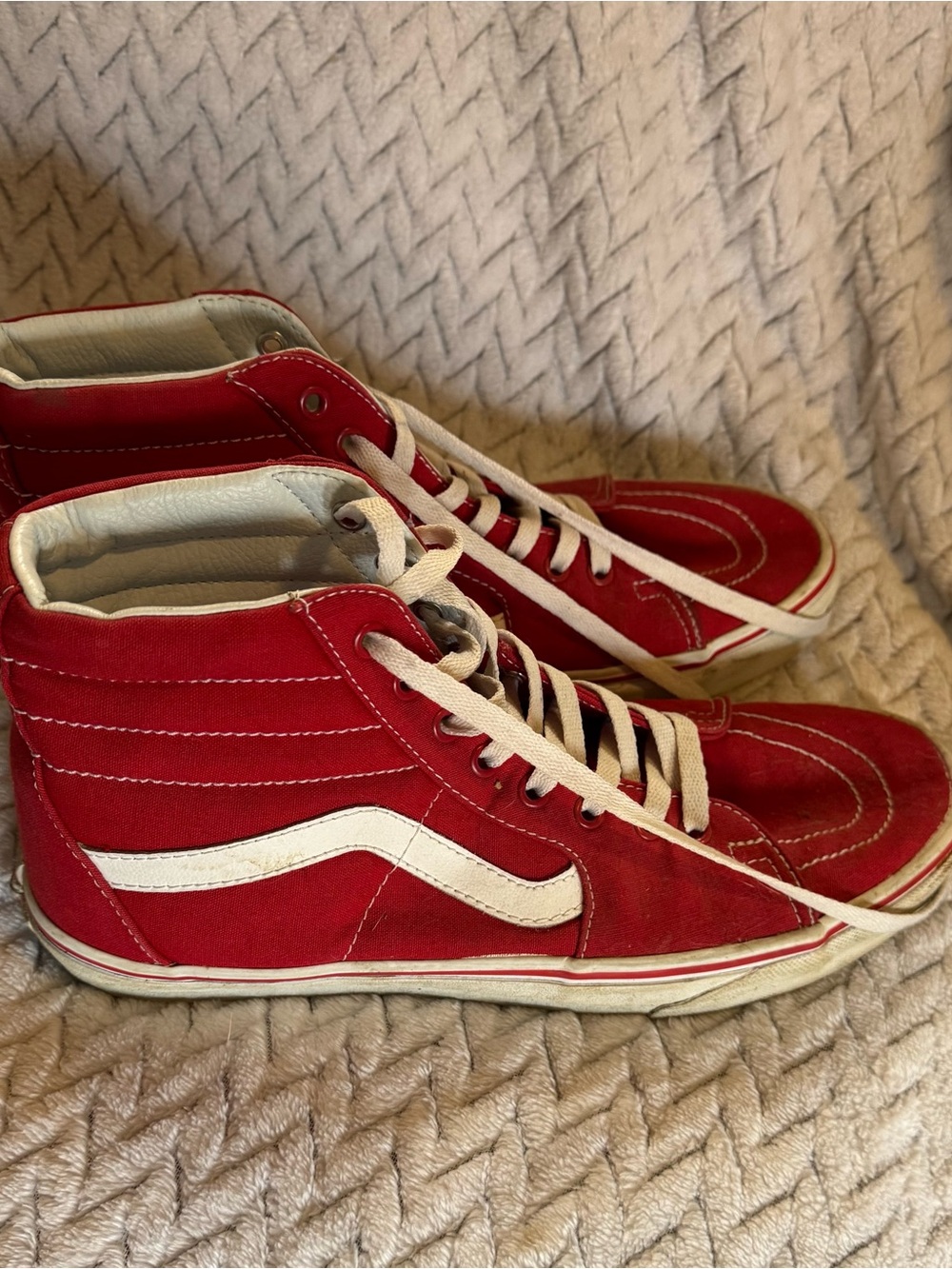 Vans Red High-Top Sneakers with White Side Stripe